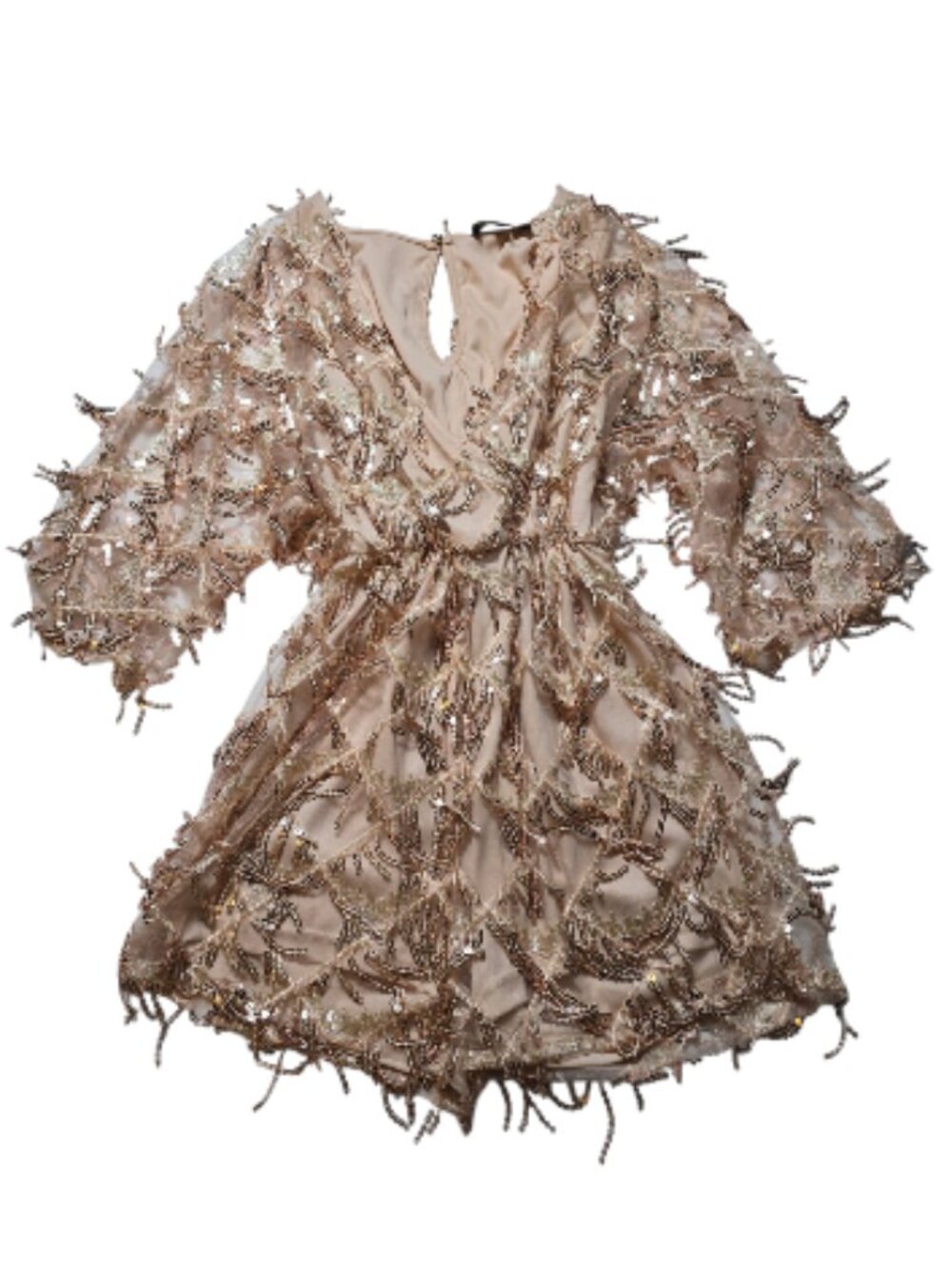 Lulus Sweet Sparkles Rose Gold Sequin Fringe Romper XS $99